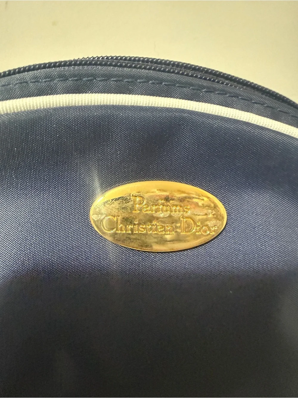 Dior Navy and White Travel Pouch with Gold Logo